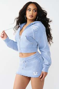 VINTAGE WASHED EMBROIDERED RELAXED ZIP HOODIE