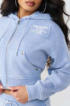 VINTAGE WASHED EMBROIDERED RELAXED ZIP HOODIE