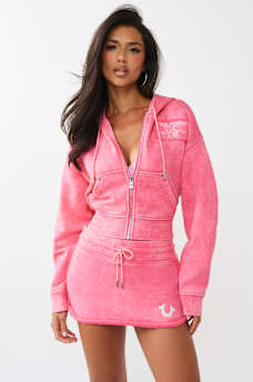 VINTAGE WASHED EMBROIDERED RELAXED ZIP HOODIE
