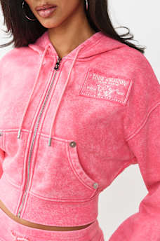 VINTAGE WASHED EMBROIDERED RELAXED ZIP HOODIE