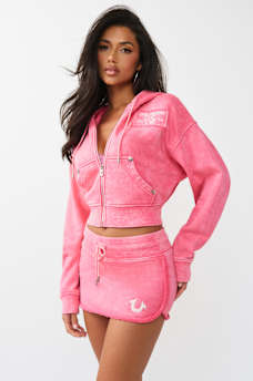 VINTAGE WASHED EMBROIDERED RELAXED ZIP HOODIE