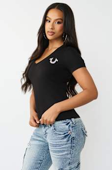CRYSTAL BUDDHA V-NECK TEE, image 4