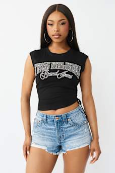 CRYSTAL SIDE-RUCHED BABY TEE, image 2