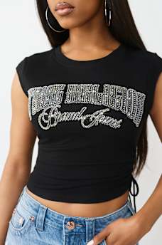 CRYSTAL SIDE-RUCHED BABY TEE, image 1