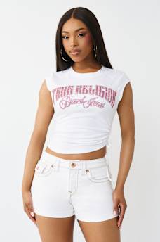 CAMISETA PEQUE&Ntilde;A CON LATERAL FRUNCIDO Y CRISTALES, image 3