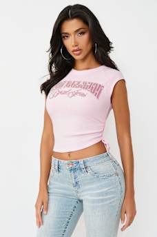 CAMISETA PEQUE&Ntilde;A CON LATERAL FRUNCIDO Y CRISTALES, image 2