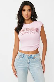 CAMISETA PEQUE&Ntilde;A CON LATERAL FRUNCIDO Y CRISTALES, image 4