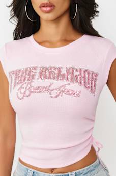 CAMISETA PEQUE&Ntilde;A CON LATERAL FRUNCIDO Y CRISTALES, image 1