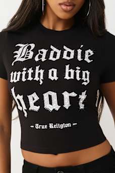 CRYSTAL BADDIE SLOGAN BABY TEE, image 1