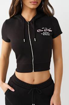 CRYSTAL CAP SLEEVE ZIP HOODIE, image 5