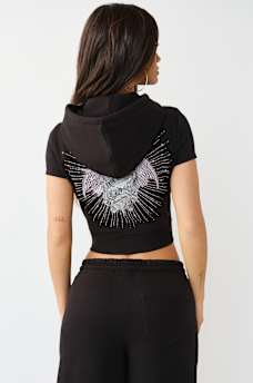 CRYSTAL CAP SLEEVE ZIP HOODIE, image 6