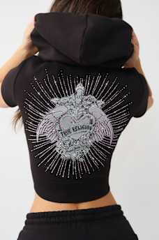 CRYSTAL CAP SLEEVE ZIP HOODIE, image 1