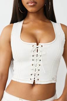 LACE-UP DENIM TOP, image 1