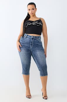 PLUS JENNIE MID RISE FLAP CURVY SKINNY CAPRI