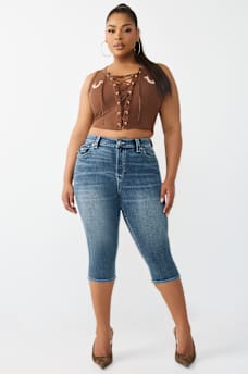 PLUS JENNIE MID RISE FLAP CURVY SKINNY CAPRI, image 2