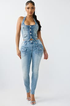 JENNIE MID RISE RETRO POCKET FLAP CURVY SKINNY JEAN, image 2