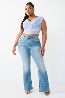 PLUS BECCA MID RISE BIG T TATTOO FLAP BOOTCUT JEAN, image 3