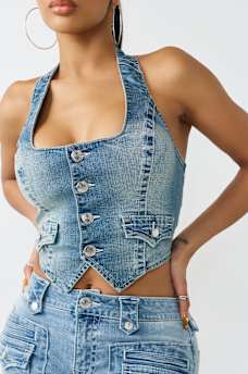 CHALECO DE MEZCLILLA CON CUELLO REDONDO DE ESTILO CORS&Eacute;, image 3