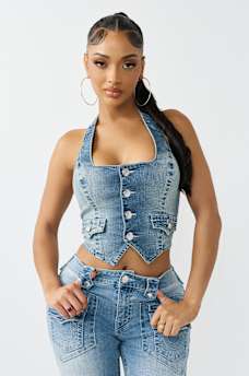 CHALECO DE MEZCLILLA CON CUELLO REDONDO DE ESTILO CORS&Eacute;, image 4