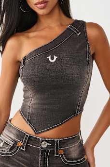 ASYMMETRIC DENIM TOP, image 1