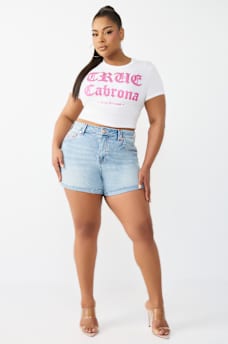 PLUS JENNIE MID RISE BIG T CURVY SHORT , image 3