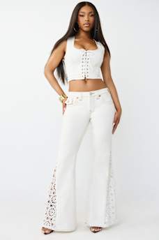 CROCHET MID RISE FLAP FLARE JEAN, image 2