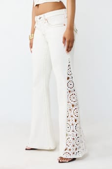 CROCHET MID RISE FLAP FLARE JEAN, image 1