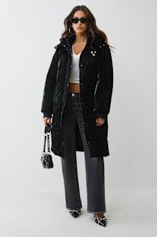 HIGH-SHINE METALLIC LONG PUFFER JACKET, image 1