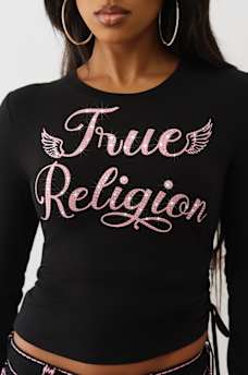 CRYSTAL SIDE RUCHED BABY LONG SLEEVE TEE , image 1