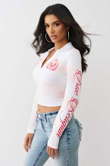 EMBROIDERED LONG SLEEVE POLO TOP, image 4