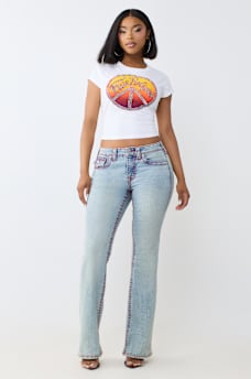 BECCA MID RISE BIG T FLAP BOOTCUT JEAN