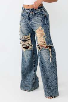 JESSIE MID RISE DESTROYED LAYERED SUPER BAGGY JEAN