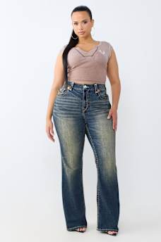 PLUS BECCA MID RISE SUPER T FLAP BOOTCUT JEAN