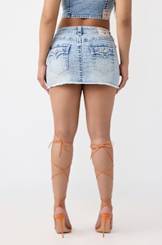 SADIE MID RISE FLAP MINI DENIM SKIRT , image 7