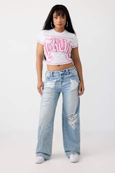 JEANS HOLGADOS GASTADOS BOBBI DE TIRO MEDIO BIG T, image 2