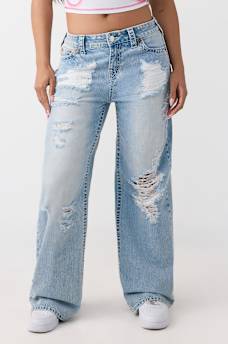 JEANS HOLGADOS GASTADOS BOBBI DE TIRO MEDIO BIG T, image 7