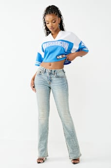 BECCA MID RISE BIG T CRYSTAL BOOTCUT JEAN, image 3
