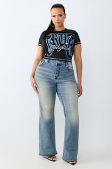 PLUS BECCA MID RISE SUPER T FLAP BOOTCUT JEAN