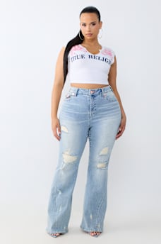 PLUS JOEY MID RISE BIG T FLAP FLARE JEAN