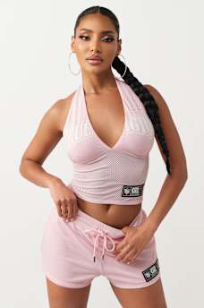 PRINTED SPORTY MESH HALTER TOP, image 2