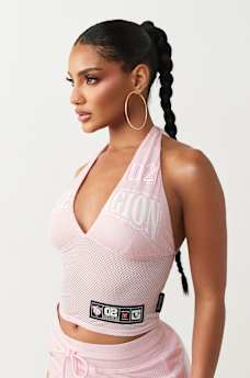 PRINTED SPORTY MESH HALTER TOP, image 4