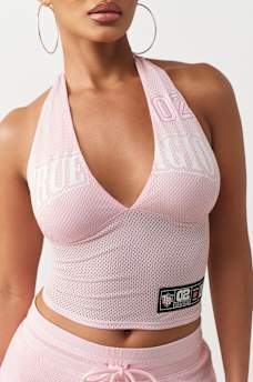 PRINTED SPORTY MESH HALTER TOP, image 1