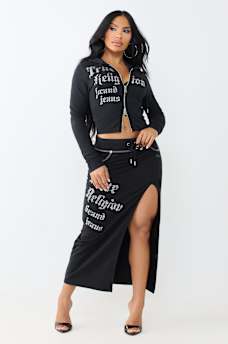 CRYSTAL CONTRAST STITCH MIDI SKIRT