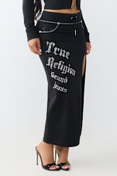 CRYSTAL CONTRAST STITCH MIDI SKIRT