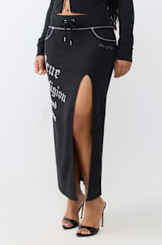 CRYSTAL CONTRAST STITCH MIDI SKIRT