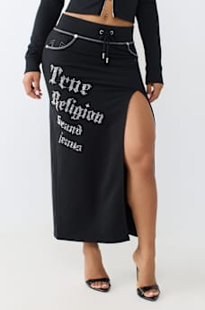 CRYSTAL CONTRAST STITCH MIDI SKIRT