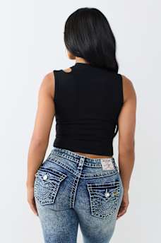 CRYSTAL CUT-OUT RIBBED TOP