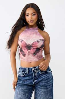 CRYSTAL PRINTED MESH TOP