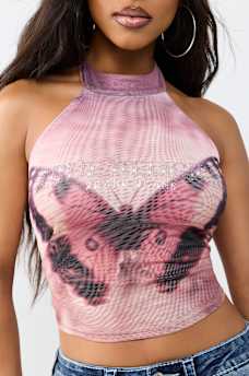 CRYSTAL PRINTED MESH TOP