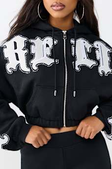 CRYSTAL RELAXED GIRLFRIEND ZIP HOODIE